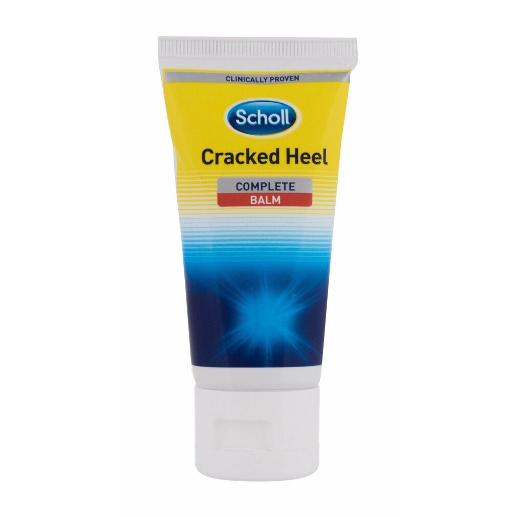 Scholl Cracked Heel Complete Balm. Tube mit weißem Deckel. Schriftzug: Cracked Heel Complete Balm. Logo.
