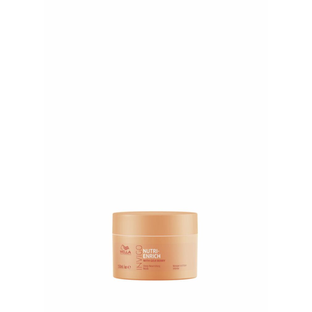 Pfirsichfarbene Dose. Aufschrift: Wella Invigo Nutri-Enrich Deep Nourishing Mask. Mit Goji-Beere. 150ml.