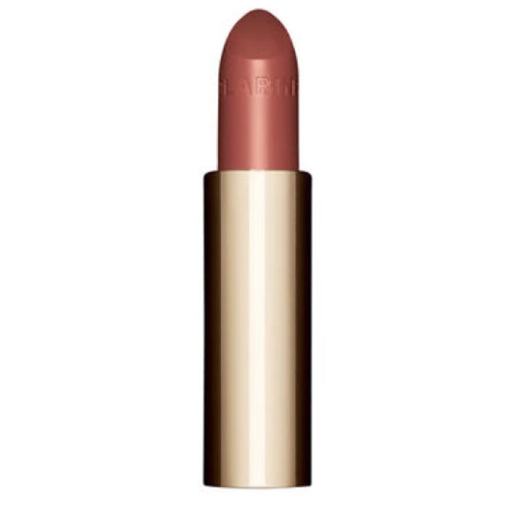 Lippenstift mit goldfarbener Hülse. Der Lippenstift ist rosa. Auf dem Lippenstift ist der Markenname eingraviert.