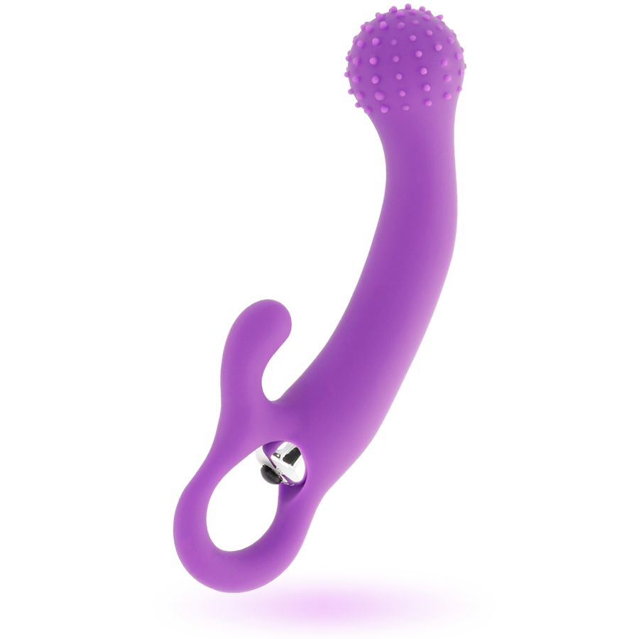 Lila Vibrator mit Noppenkopf und Griffschlaufe.