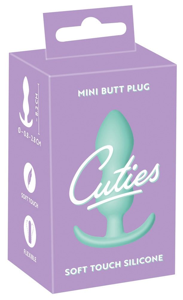 Verpackung für Mini Butt Plug. Aufdruck: Cuties, Mini Butt Plug, Soft Touch Silicone. Produktabbildung.