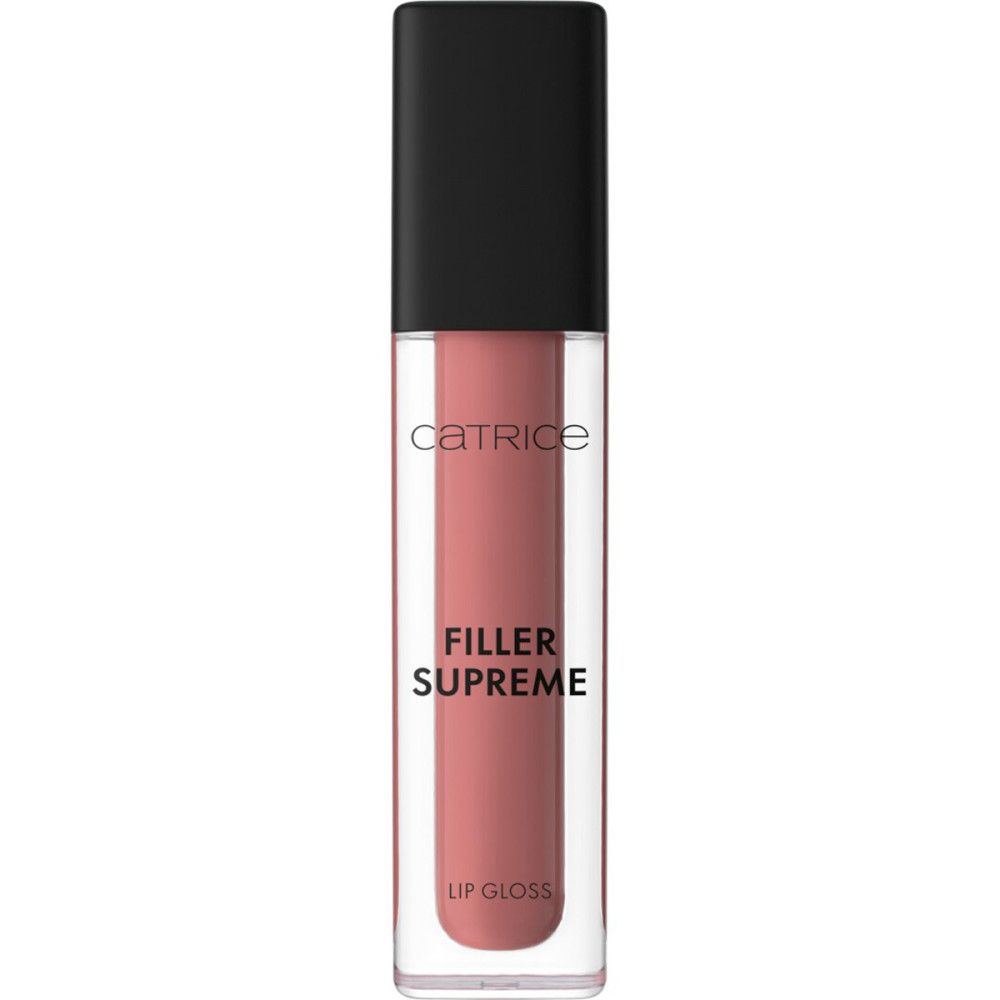 Transparente Lipgloss-Tube mit schwarzem Deckel. Aufschrift: Catrice, Filler Supreme, Lip Gloss.