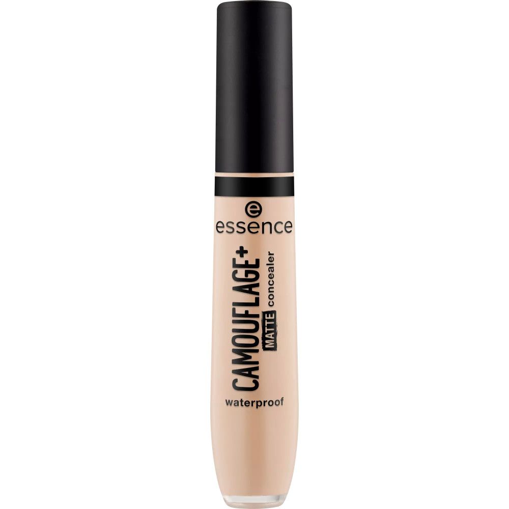 Concealer-Tube mit schwarzem Deckel. Aufschrift: CAMOUFLAGE+ matte concealer, waterproof. Marke: essence.