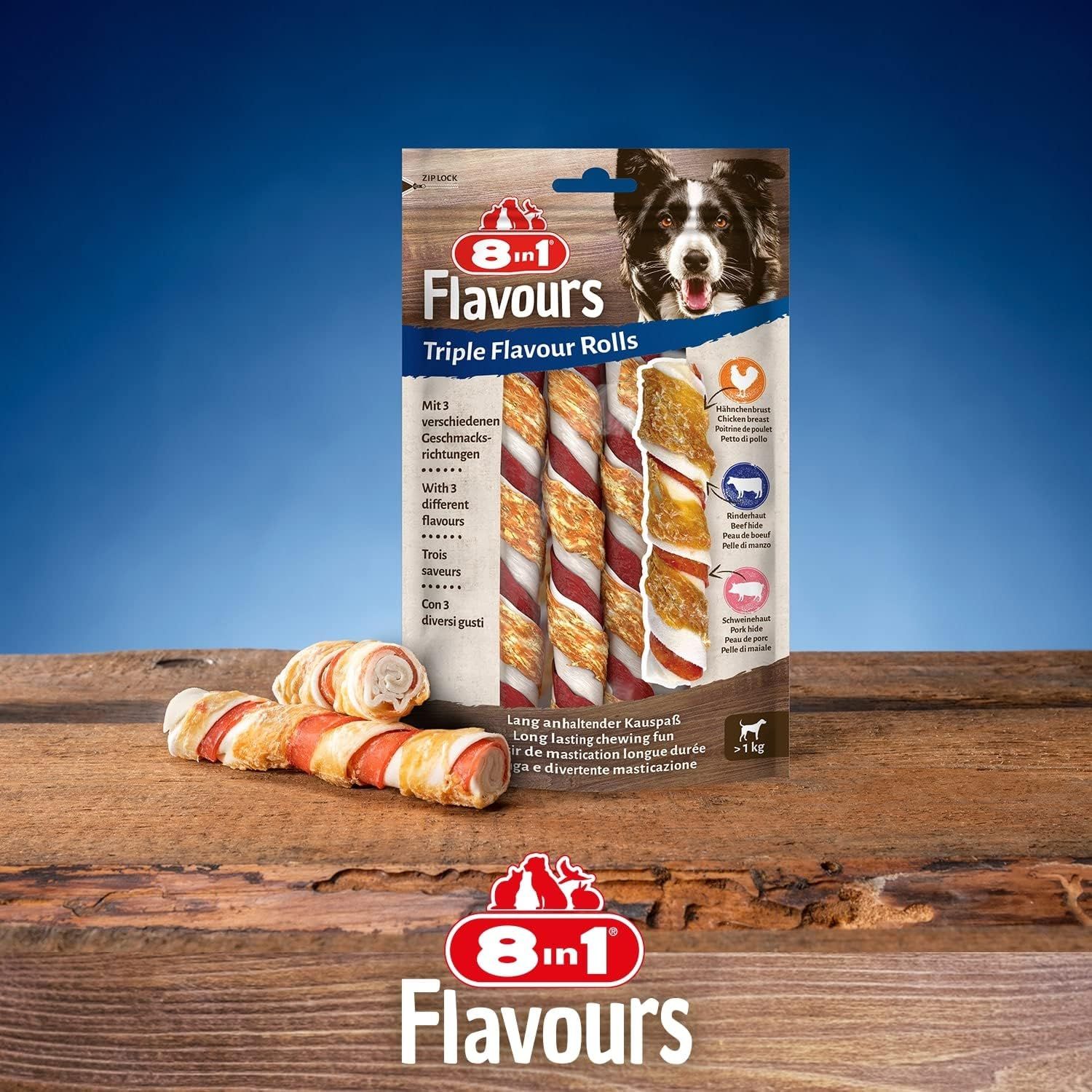 8in1 Triple Flavour Rolls Kaustangen für Hunde