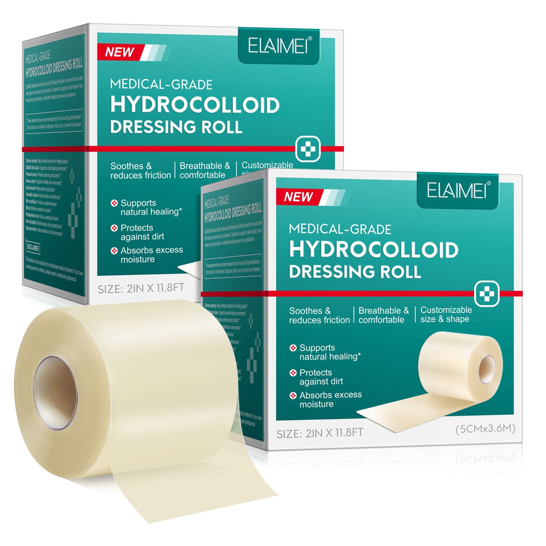 Hydrokolloid Wundpflaster Rolle. Zwei Packungen. Marke ELAIMEI. 2in x 11.8ft. Soothes & reduces friction. Breathable & comfortable.