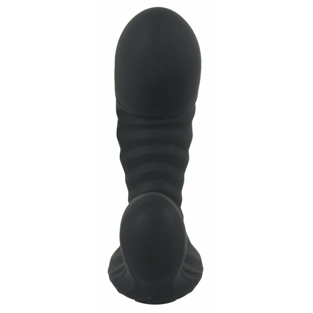 Schwarzer G&P-Spot-Vibrator, von vorne gesehen, mit geripptem Schaft.