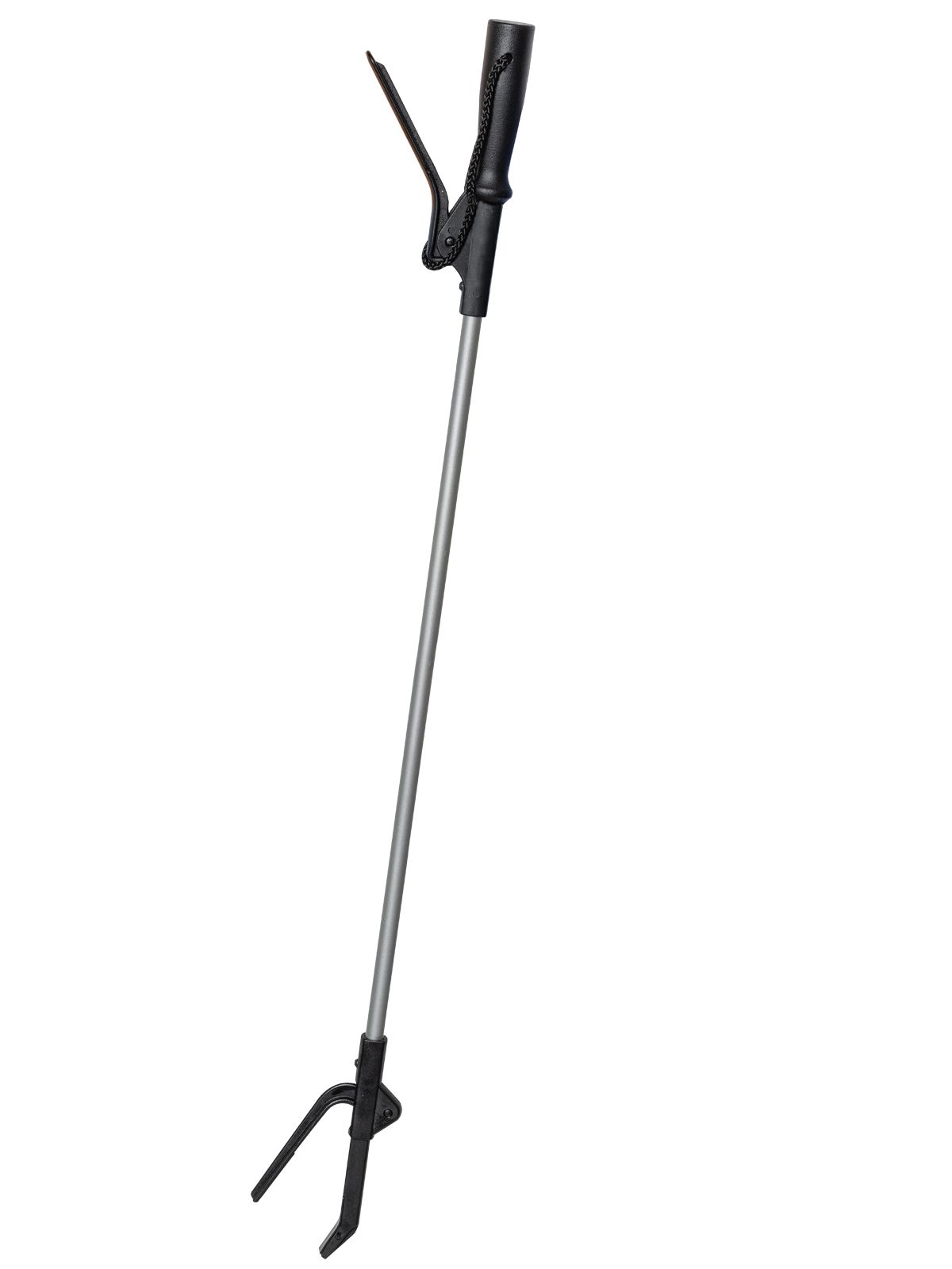 Greifhilfe, schwarz, mit Greifzange und Handgriff. Aluminium-Rohr. Schwarzer Griff mit Auslöser.