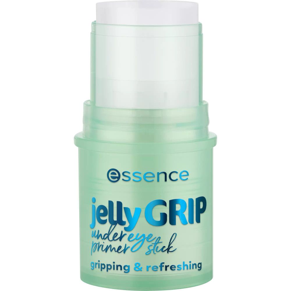 Grüner Primer-Stick mit weißem Deckel. Aufschrift: essence jelly GRIP under eye primer stick, gripping & refreshing.