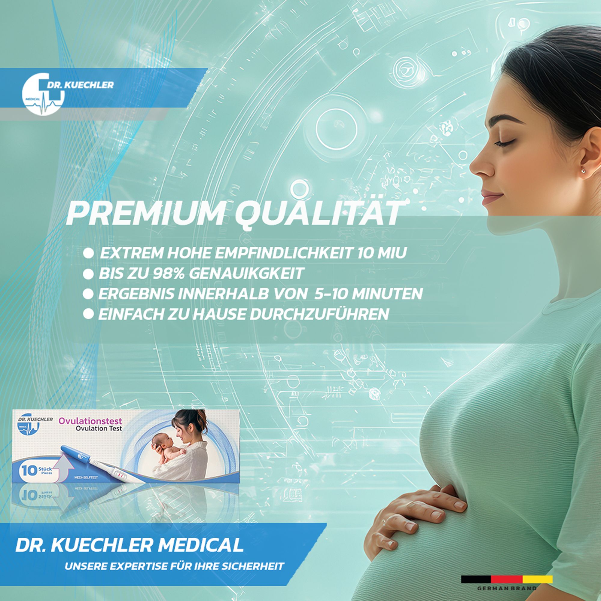 Dr. Kuechler Medical Ovulationstest - Extrem Sensibler LH Schnelltest 10 Miu, Kinderwunsch, 5-10 Min
