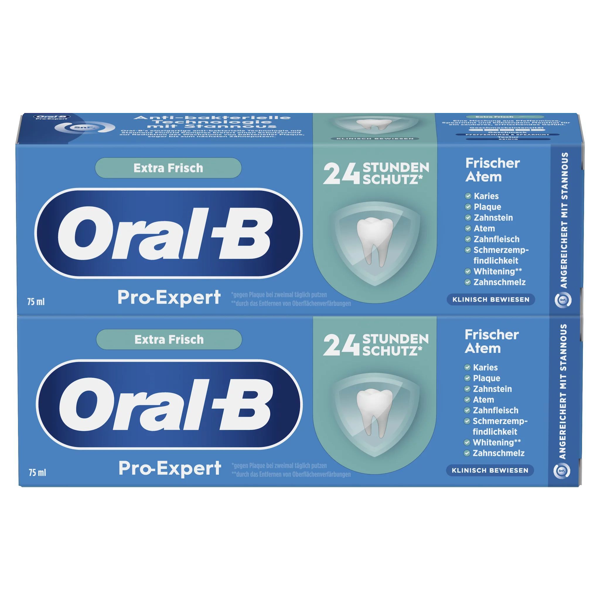 Oral-B Pro-Expert Zahnpasta, Extra Frisch, 2x 75ml Packung mit 24h Schutz.