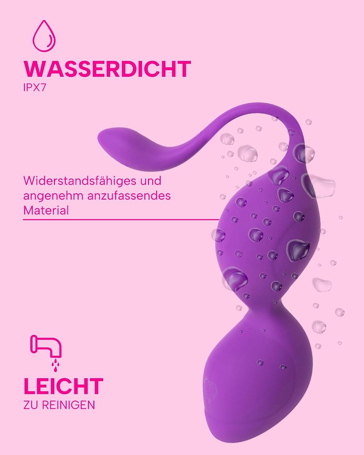 Anleitung zur Anwendung von Beckenbodentrainingskugeln in vier Schritten: Wählen, Einfügen, Positionieren, Trainieren.