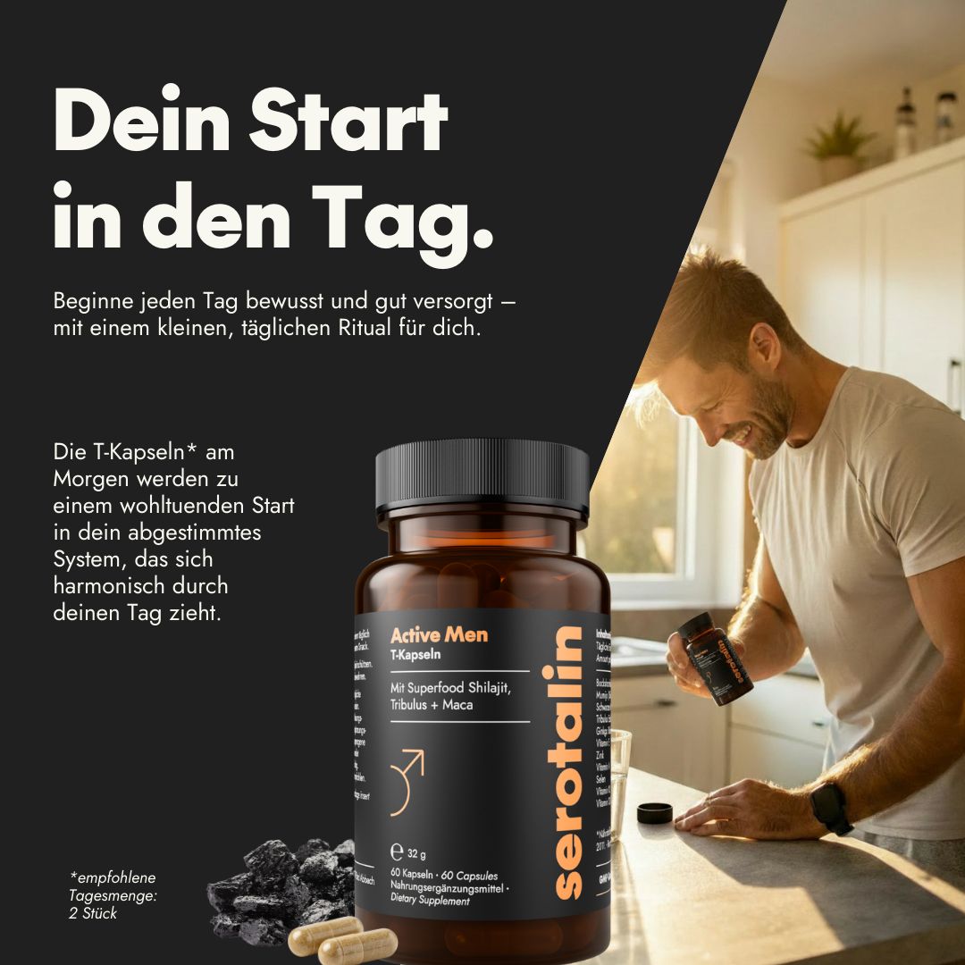 serotalin Active Men T-Max Set | Maca Kapseln, Night Kapseln mit KSM-66 Ashwagandha & T-Vitaldrink
