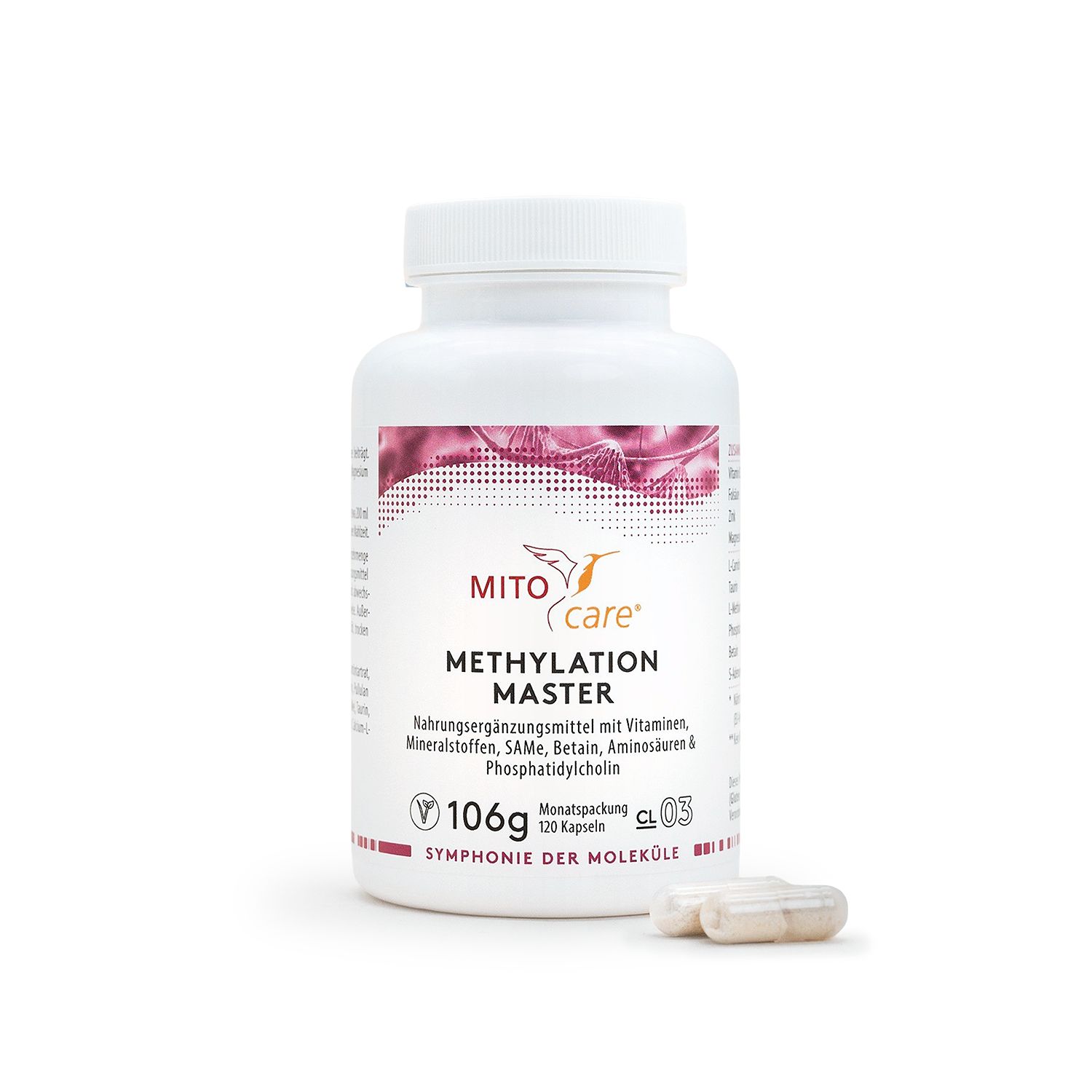 MITOcare Methylation Master Kapseldose mit 106g Inhalt und zwei Kapseln.