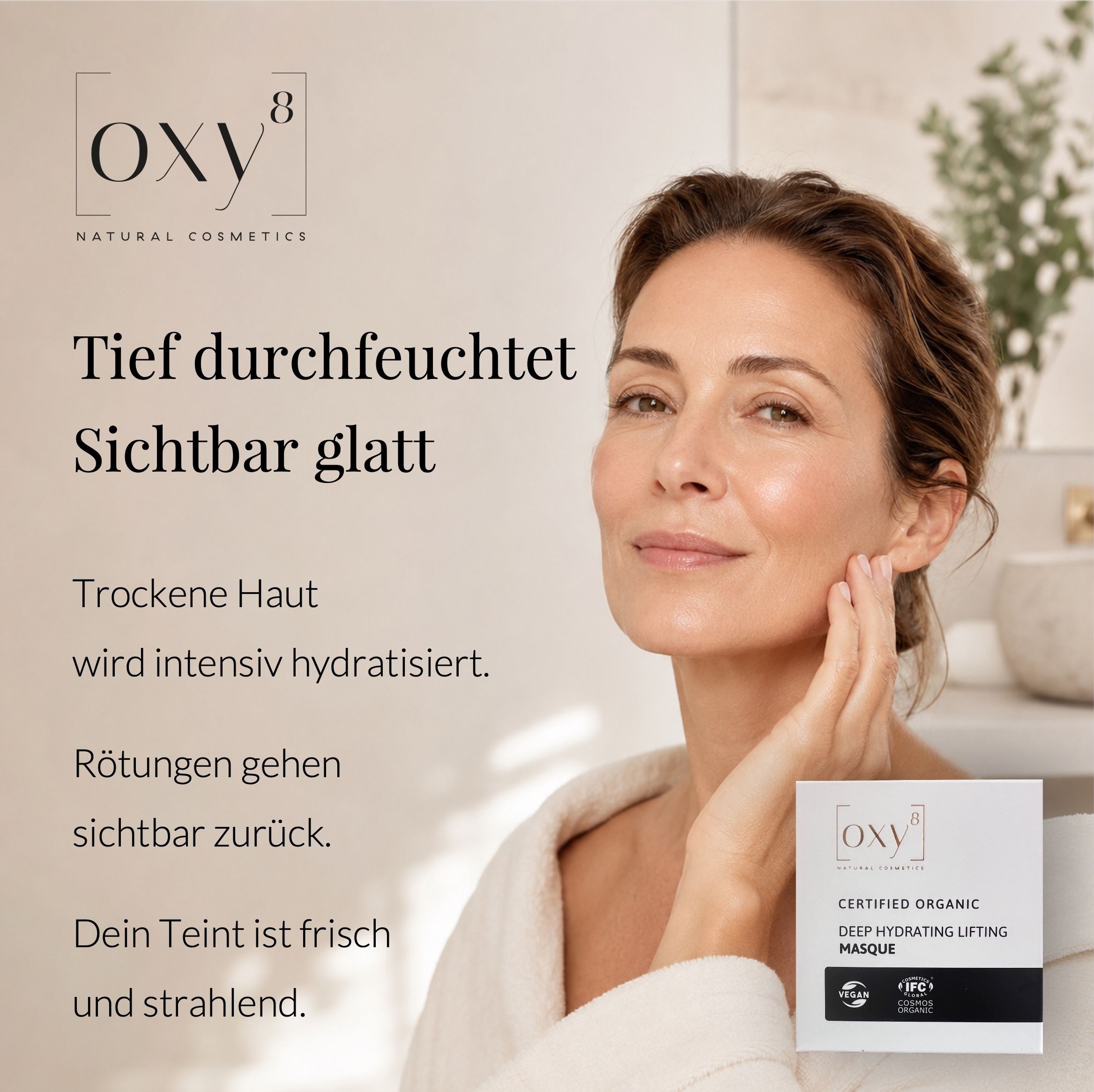 OXY8 Naturkosmetik DEEP HYDRATING LIFTING MASKE – Feuchtigkeitsmaske für trockene Haut & Lifting