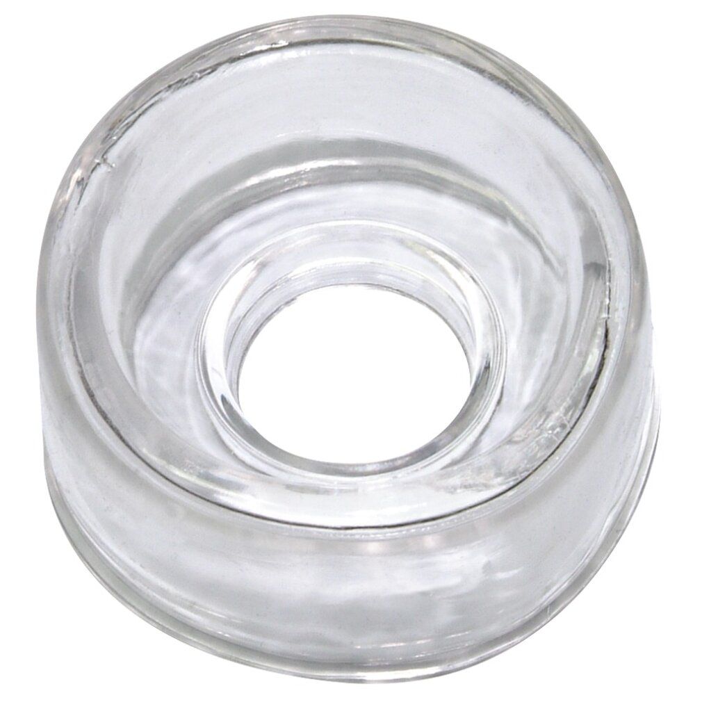 Transparente, runde Manschette mit zentraler Öffnung. Aus Glas oder Kunststoff.