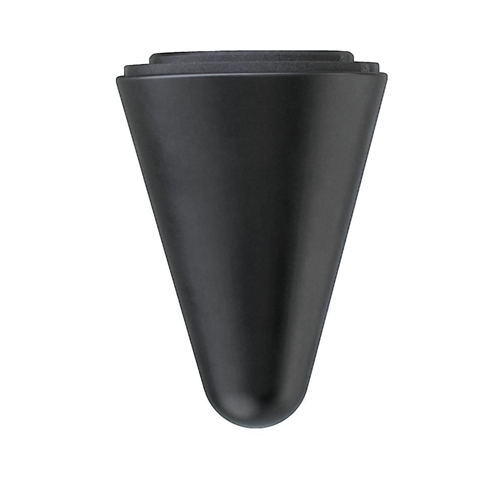 Schwarzer, konischer Massageaufsatz. Oben flach, unten abgerundet. Aus Kunststoff.