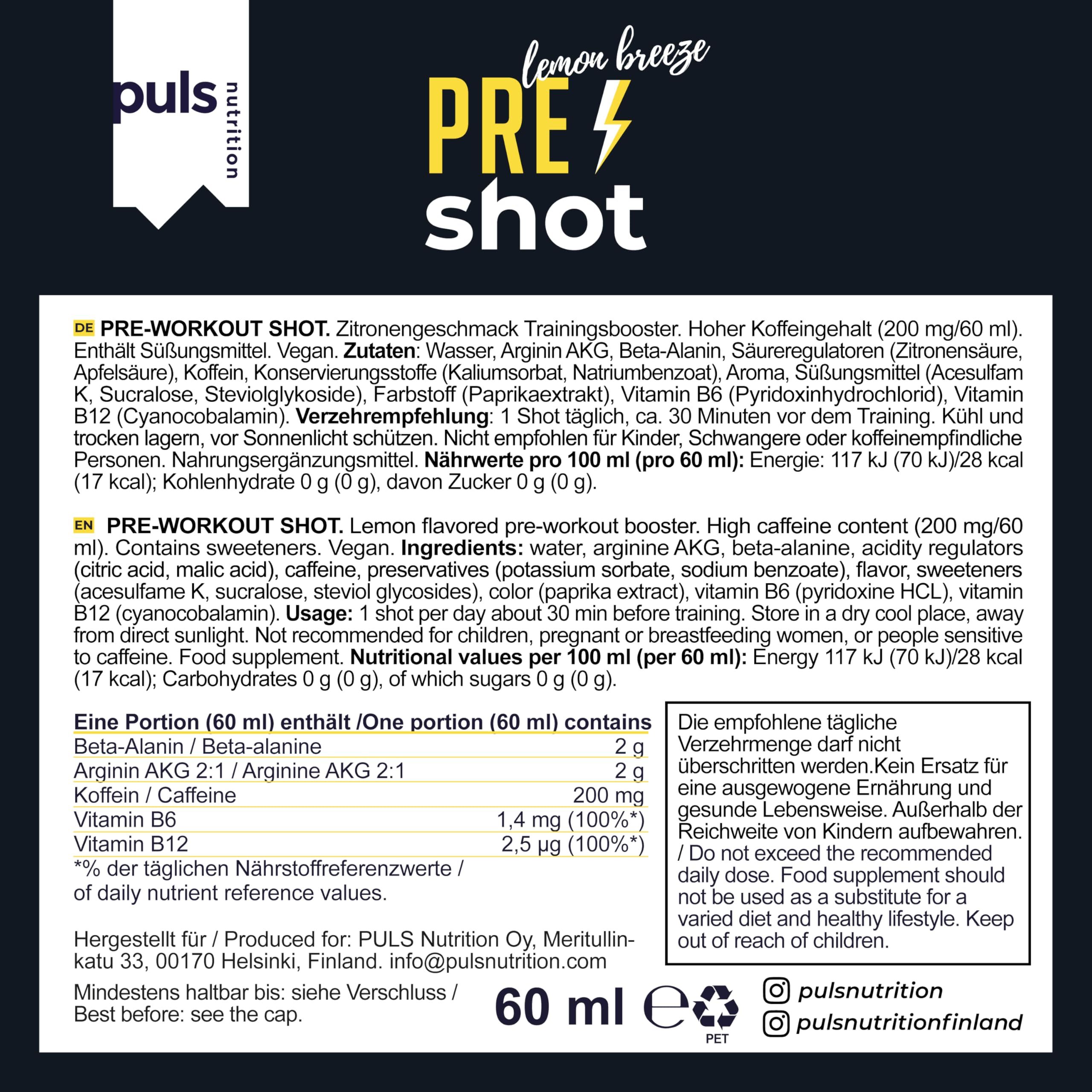 Puls Nutrition Pre Workout Shot Lemon Breeze