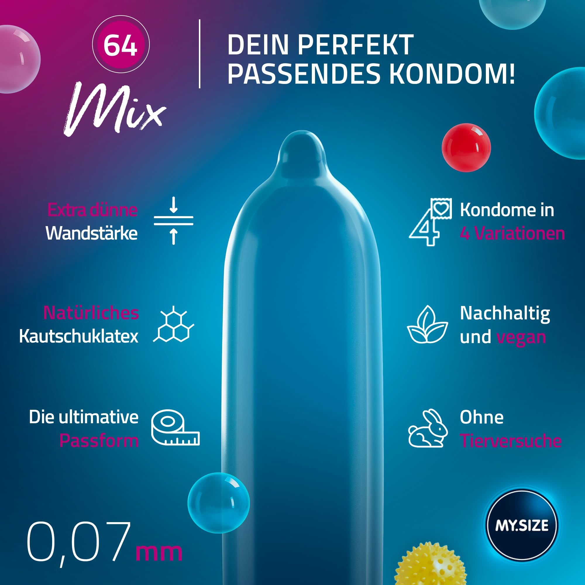 MY.SIZE Kondom, 0,07 mm Wandstärke, aus natürlichem Kautschuklatex, vegan, tierversuchsfrei.