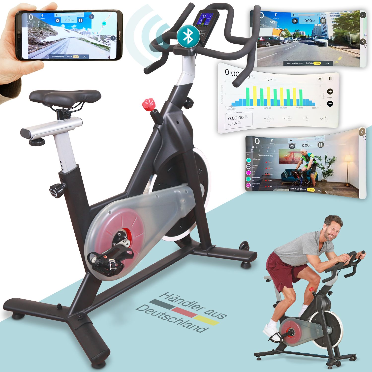 aktivshop Speedbike bis 110 kg mit Trainingscomputer, Bluetooth und Pulssensoren, Heimtrainer