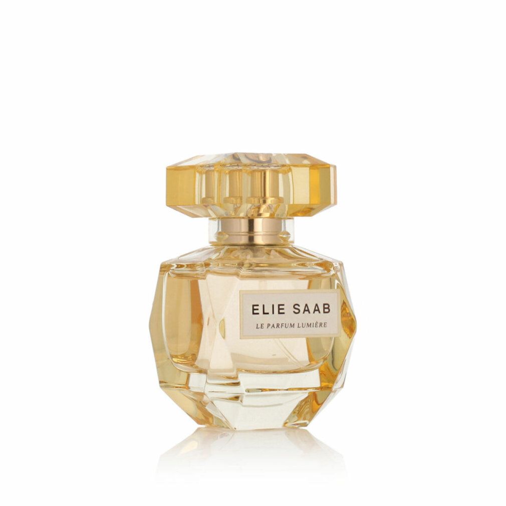 Elie Saab Le Parfum Lumière Eau de Parfum Spray in einem facettierten Glasflakon mit goldenem Verschluss, von vorne.