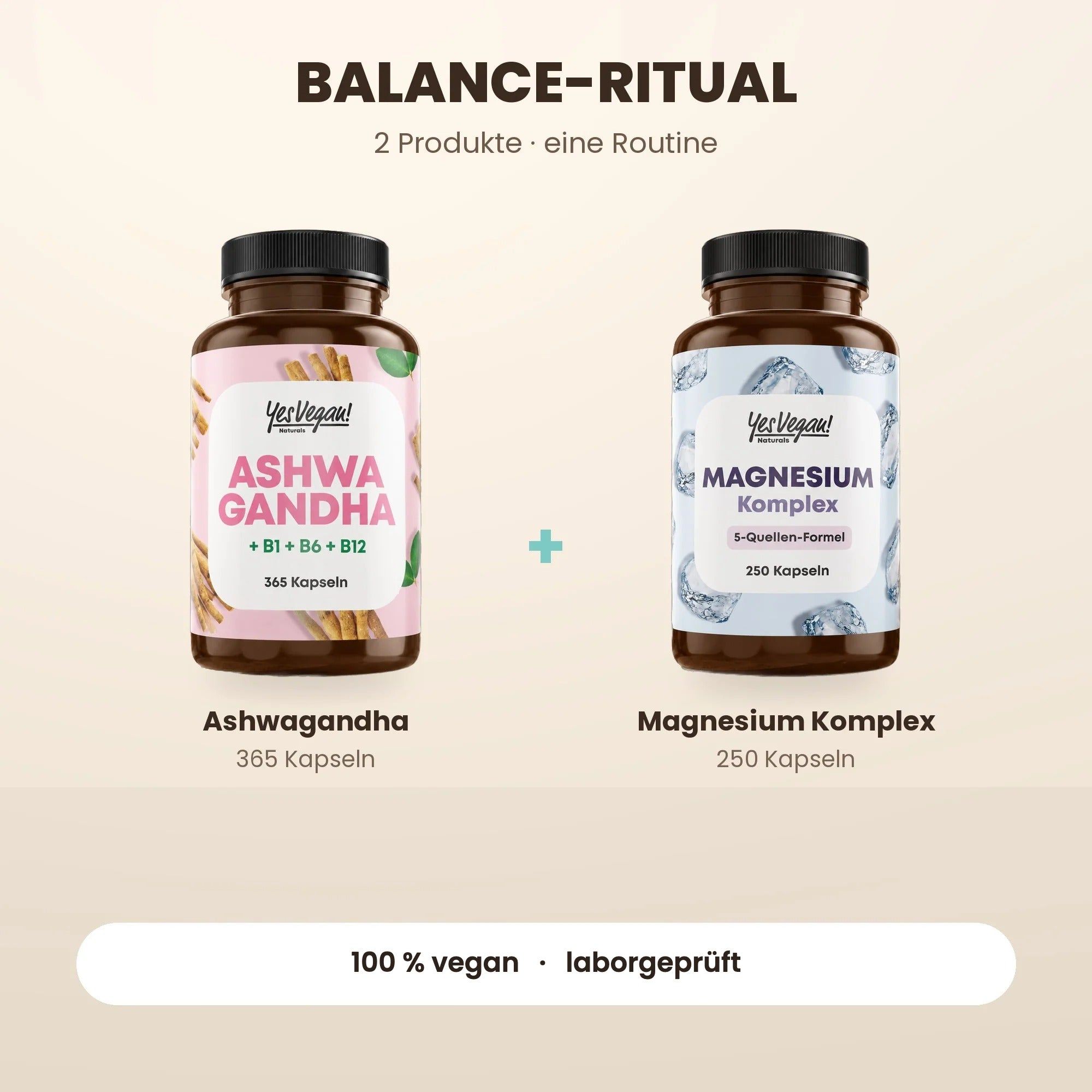 Drei Flaschen Nahrungsergänzungsmittel: Eisen Komplex, Sun Vitamins und Super Mushroom Komplex.