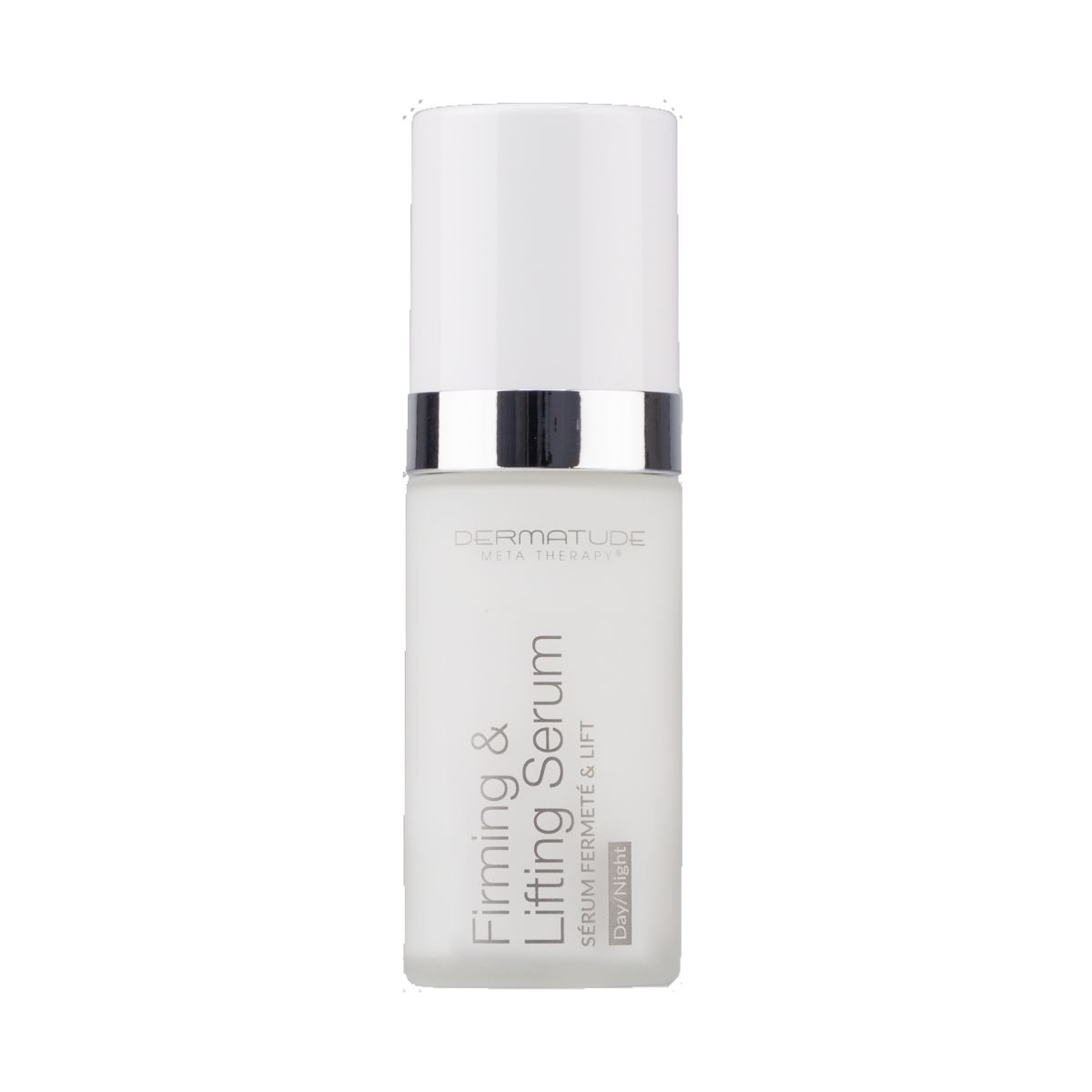 Weiße Flasche mit silbernem Ring, Firming & Lifting Serum.