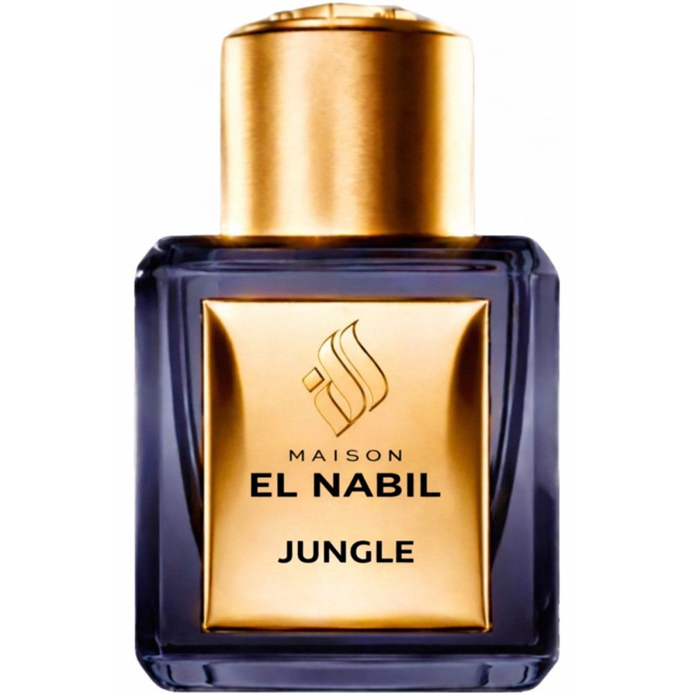 Dunkelblauer Glasflakon mit goldenem Etikett und Verschluss. Maison El Nabil Jungle Parfumextrakt.