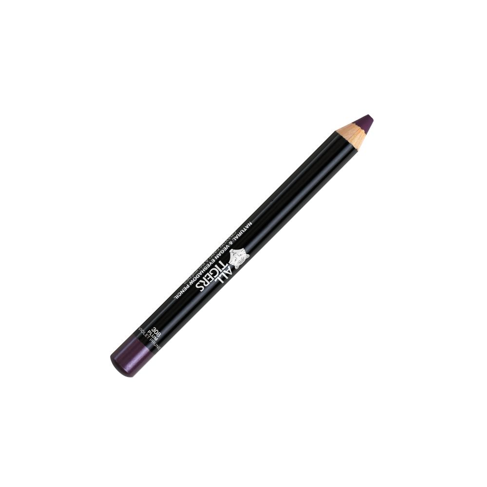 Dunkelvioletter Kajalstift. Schwarzer Schaft mit Produktbezeichnung. Marke: ALL TIGERS. Natürliche & vegane Formel.