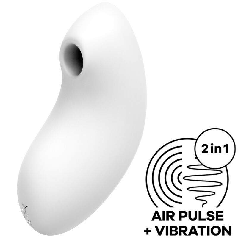 Weißes, ovales Gerät mit Loch. Aufschrift: Air Pulse + Vibration, 2 in 1.