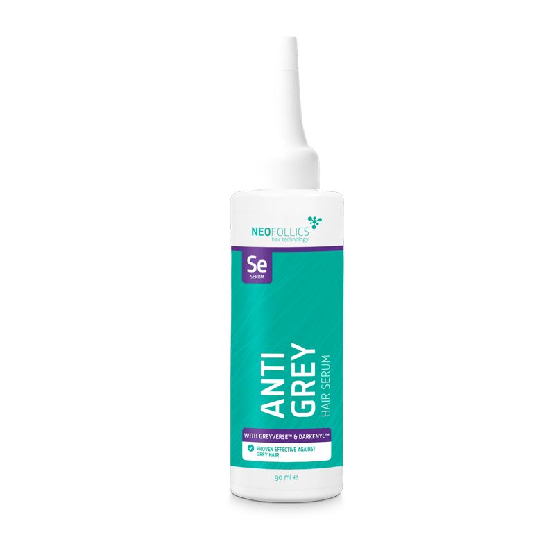 Neofollics Anti-Grauhaar-Serum Flasche mit Applikator.