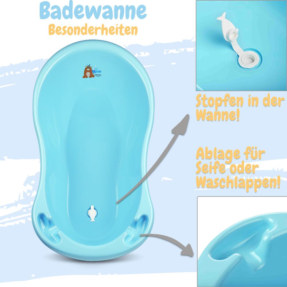 Babykajo 4 Set Baby Badewanne mit Gestell + Wanneneinsatz + Abfluss – TÜV Rheinland zertifiziert!
