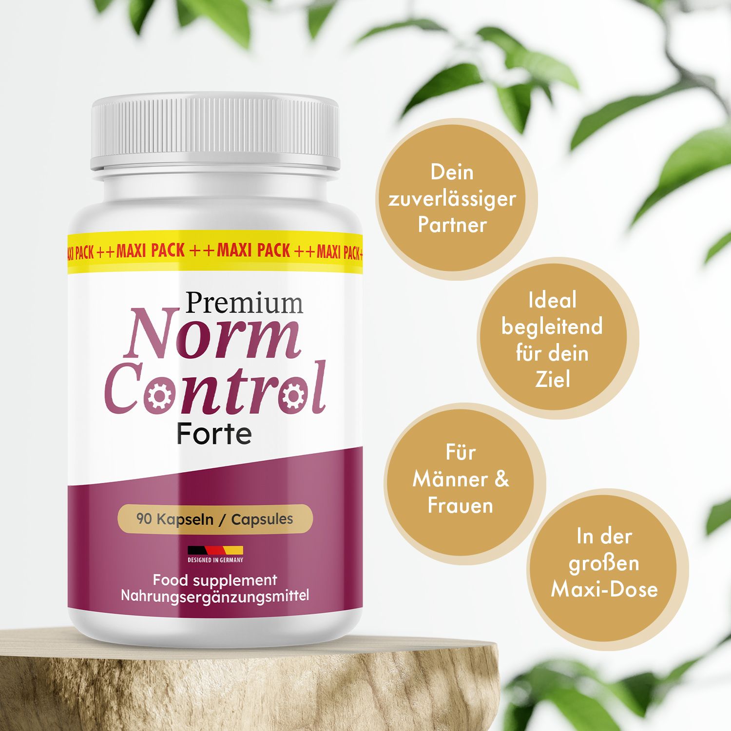 Flasche Norm Control Forte Nahrungsergänzungsmittel, 90 Kapseln.