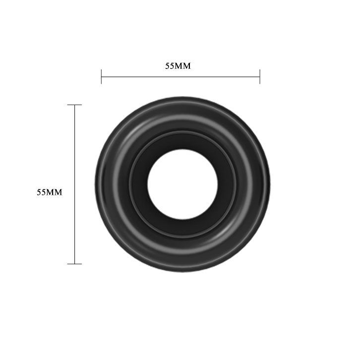 Schwarzer, kreisförmiger Aufsatz mit einem Loch in der Mitte. Abmessungen: 55mm x 55mm.