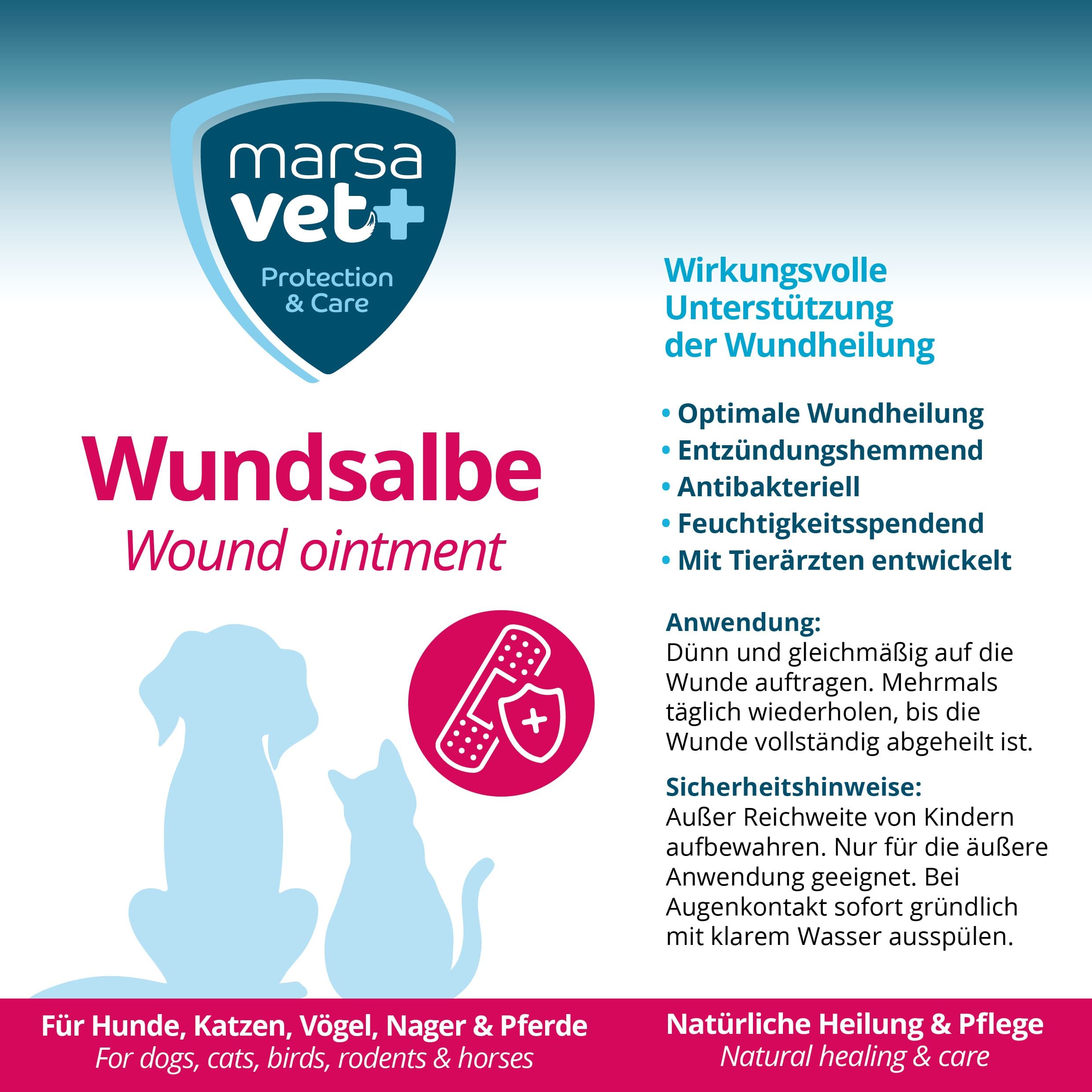 Marsavet Hochwertige Pflegeprodukt für Hunde, Katzen, Vögel, Nager und Pferde geeignet - Wundsalbe