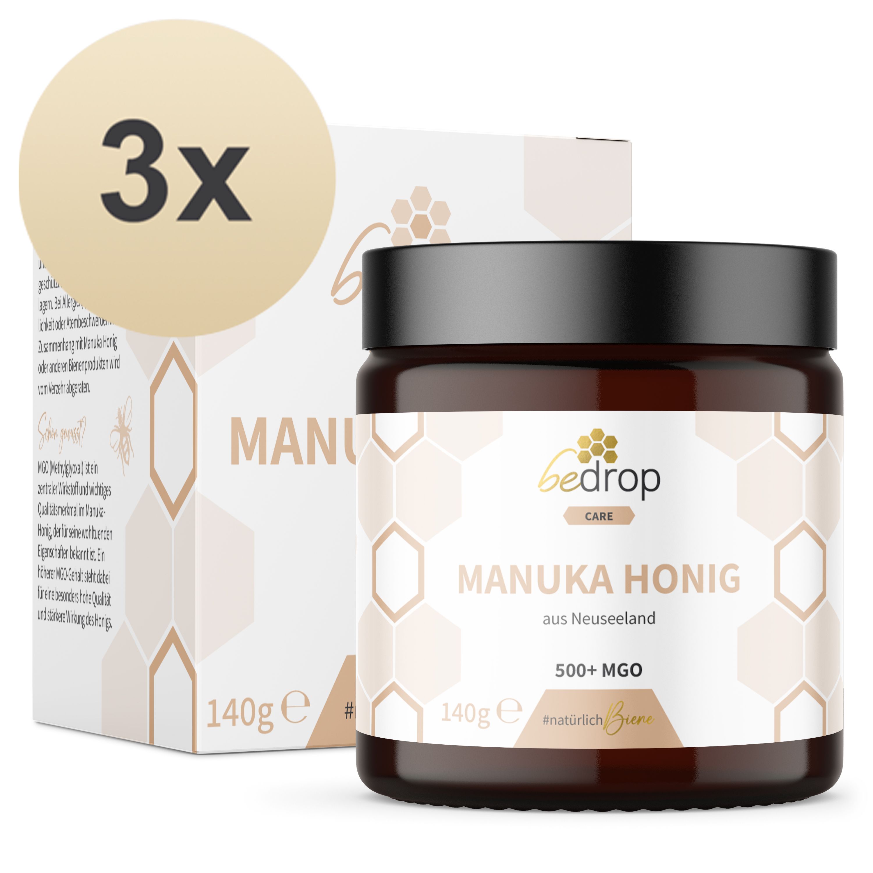 bedrop Vorteilsset: Manuka Honig mit MGO 500+ (zertifiziert) im 3er Set