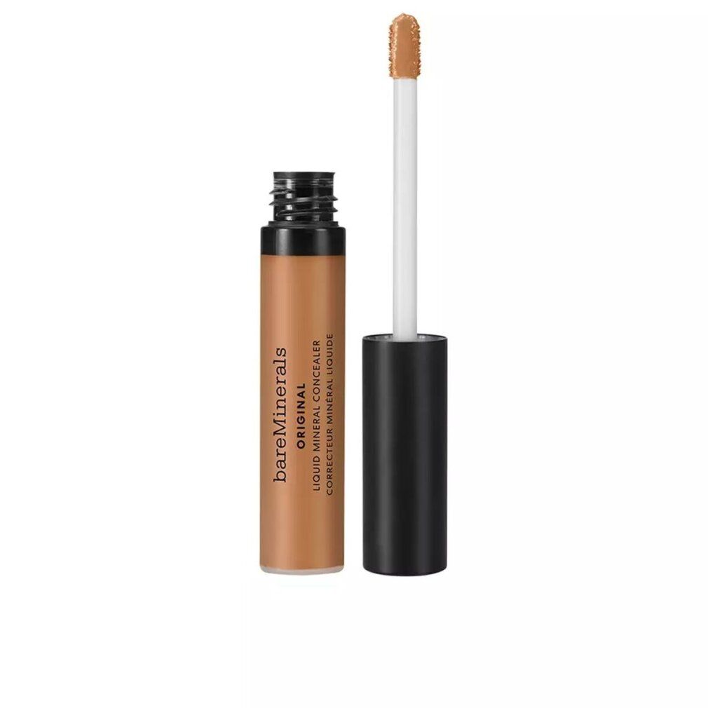 Bareminerals Original Liquid Concealer. Braune Flüssigkeit in einer Flasche mit schwarzem Deckel und Applikator. Produktname und Text sichtbar.