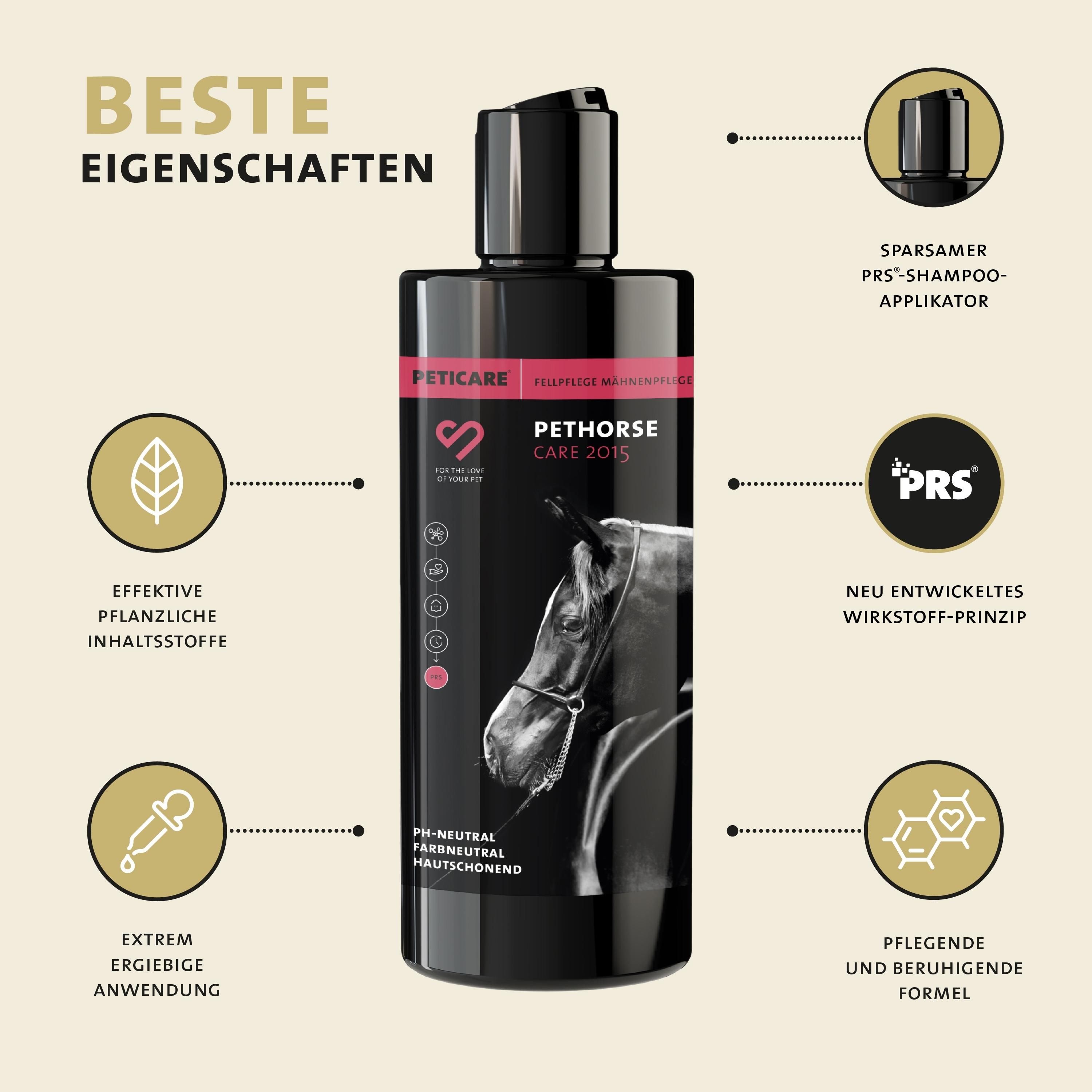 Peticare pH-neutrales Pferde Shampoo, farbneutral, alle Rassen, sanfte Reinigung