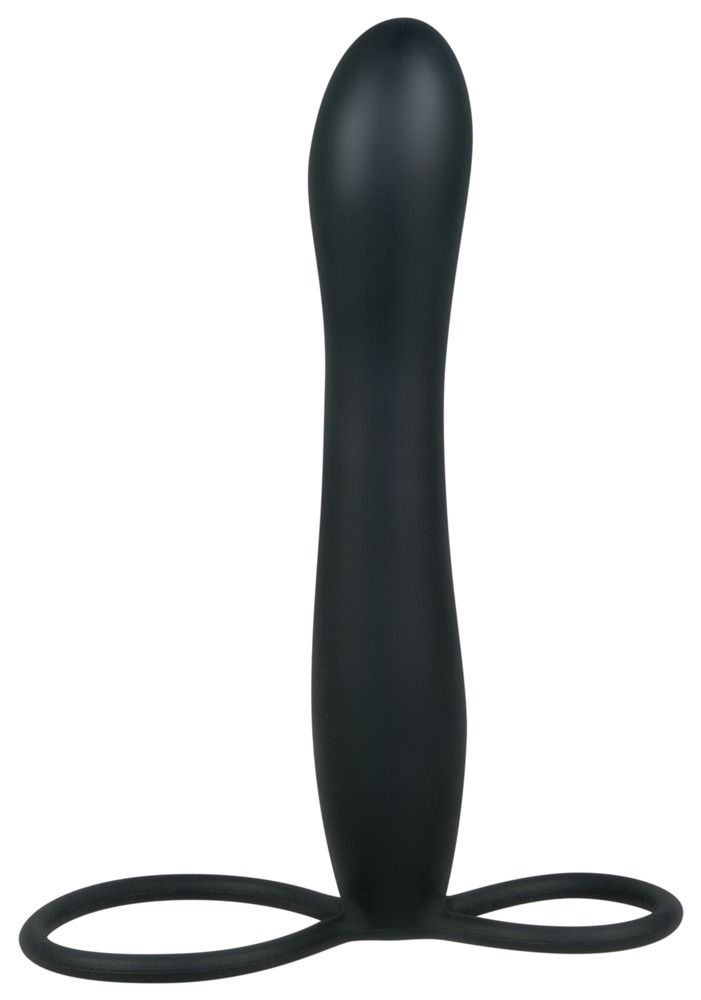 Schwarzer Silikon-Dildo mit zwei Ringen. Produktansicht.