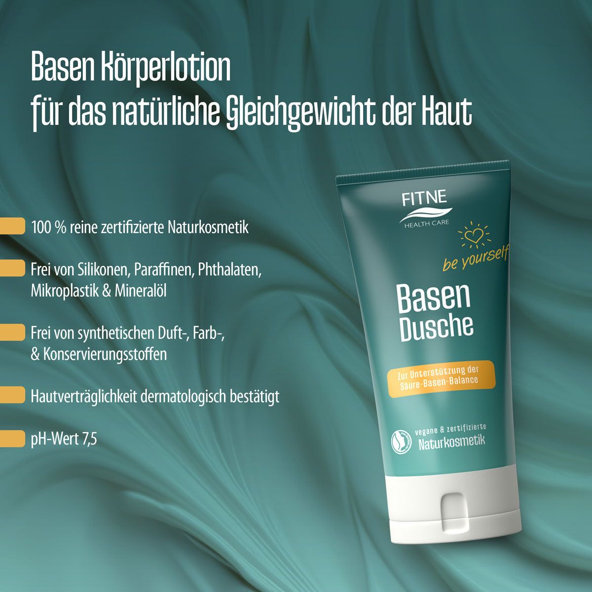 Fitne Basische Dusche Tube mit Siegel 'Naturkosmetik'.