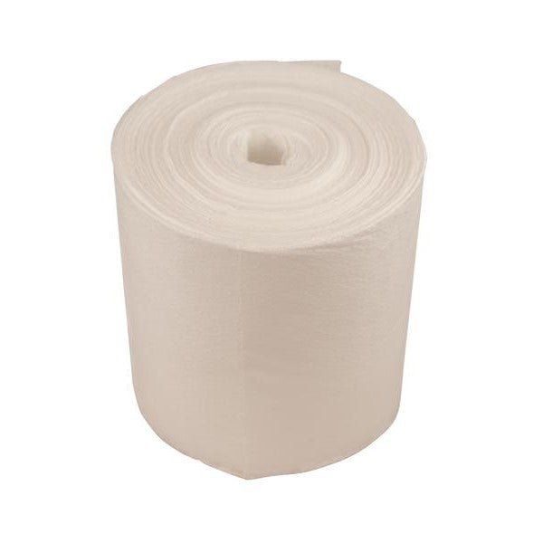 Rolle aus weißem, texturiertem Material. Zylindrische Form mit zentraler Öffnung. Nahaufnahme, isoliert auf weißem Hintergrund.