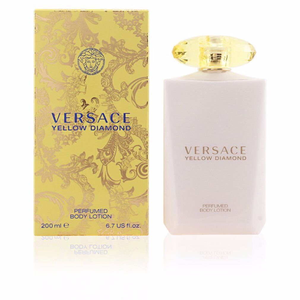 Weiße Flasche und gelbe Schachtel. Aufschrift: Versace Yellow Diamond. Parfümierte Körperlotion. 200ml.