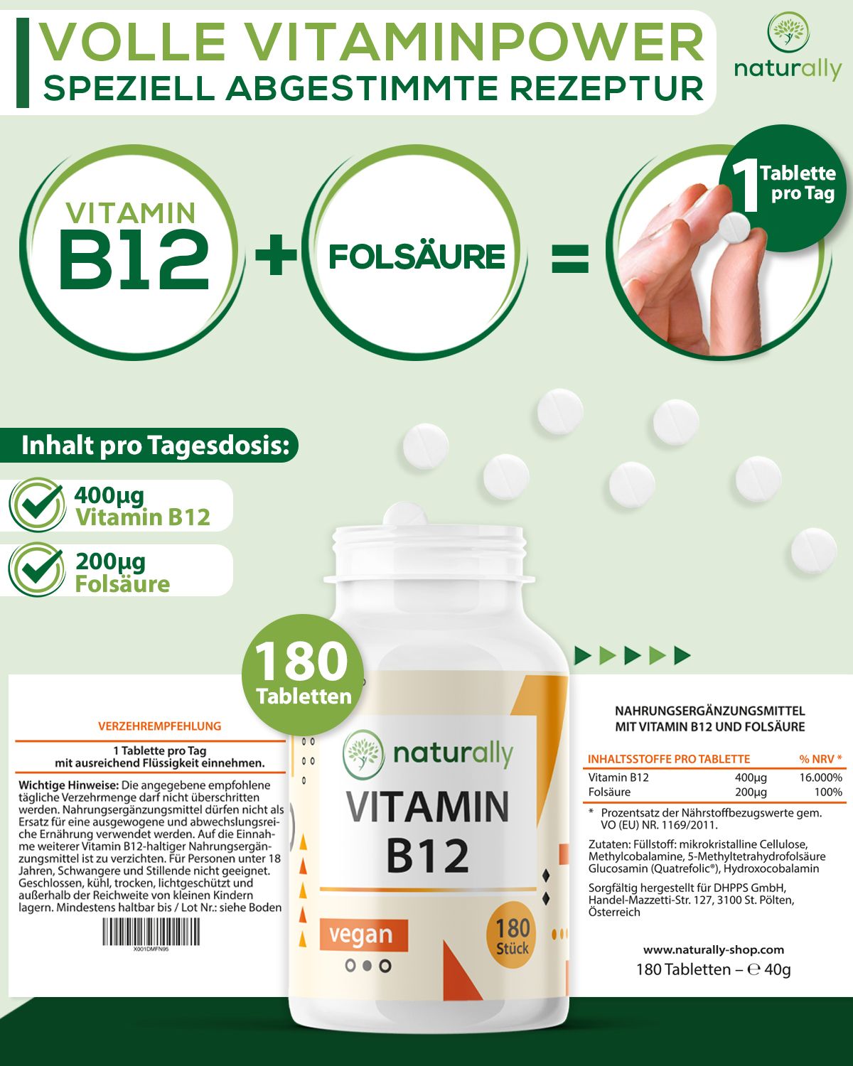 naturally Vitamin B12 und Folsäure | hochdosiert