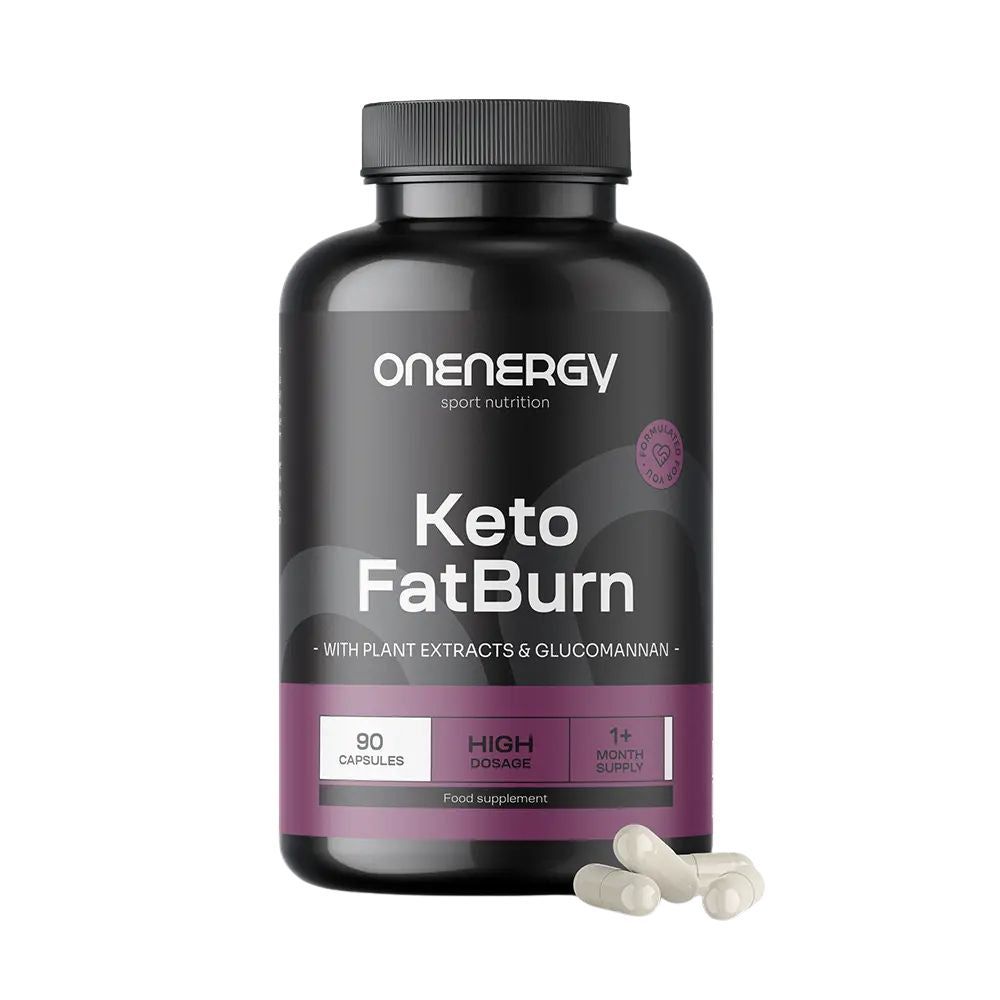 Schwarze Dose mit OnEnergy Keto FatBurn Kapseln, 90 Stück.