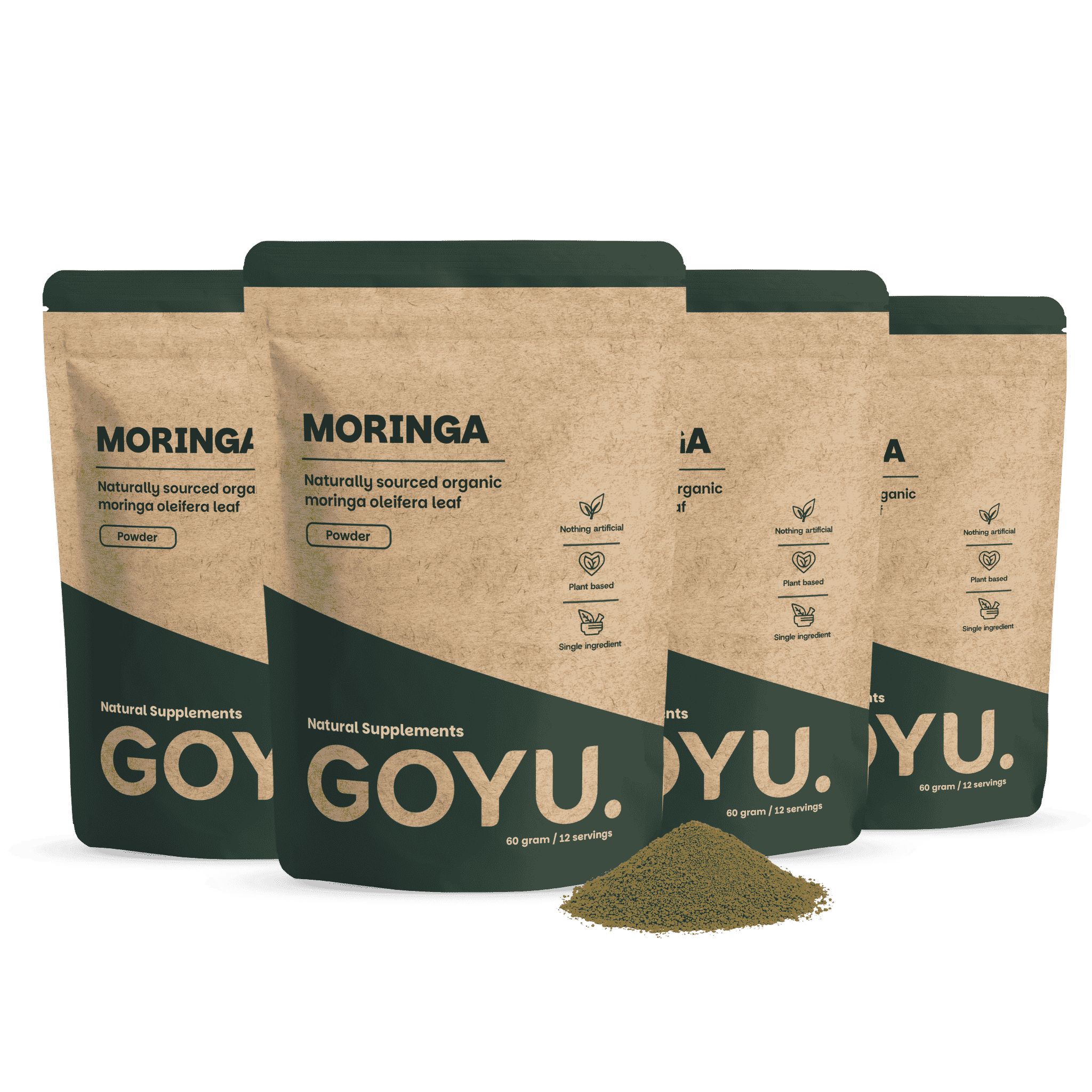 Vier Beutel Moringa Pulver Bio Multipack.