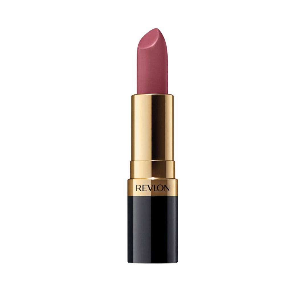 Lippenstift, rosafarbene Spitze, goldener und schwarzer Behälter. Aufschrift: REVLON.