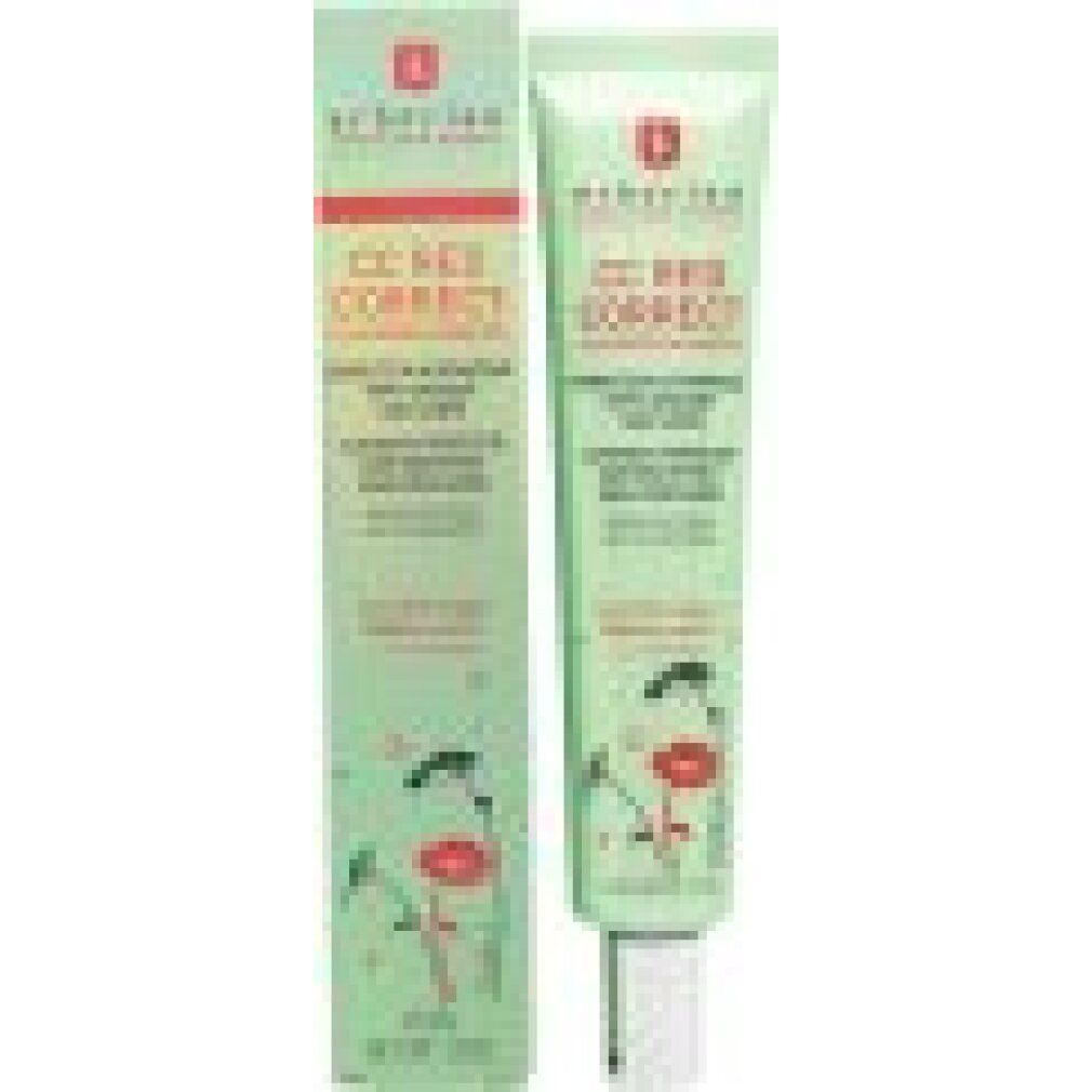 Grüne Tube und Schachtel mit Produktinformationen. Aufschrift: CC Red Correct. Enthält 45 ml. Mit SPF 25 Sonnenschutz.