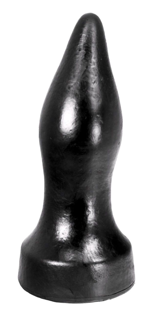 Schwarzer Analplug. Konische Form mit abgerundeter Spitze und Basis. Glatte Oberfläche.