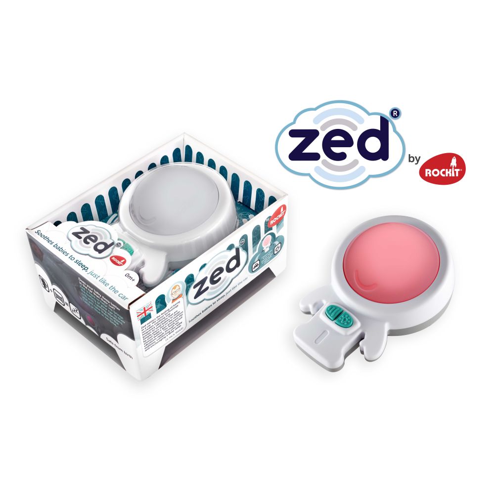 Produktverpackung mit Nachtlicht. Logo: ZED by Rockit. Nachtlicht in Astronautenform, weiß, grau, grün.