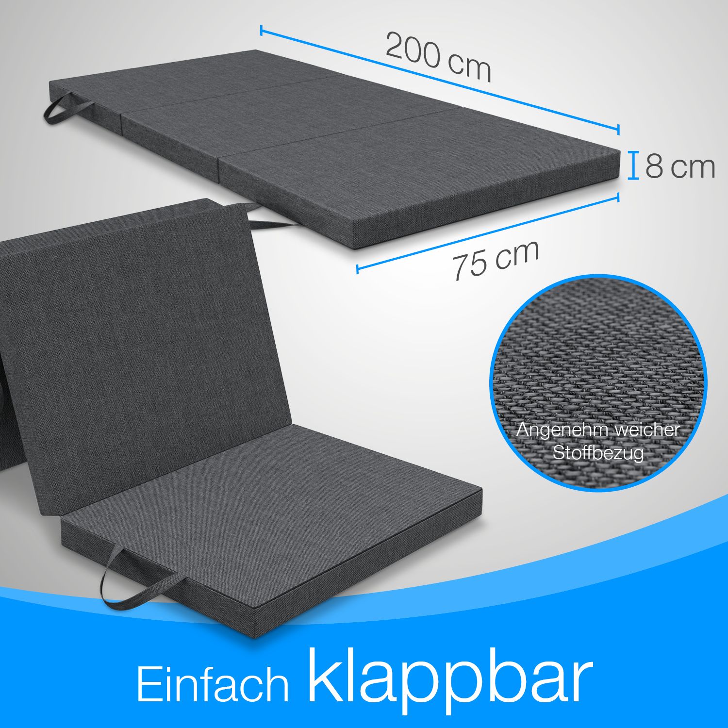 ELONEO Klappmatratze, 8 cm dick, versch. Größen, waschbar, klappbar, Faltmatratze