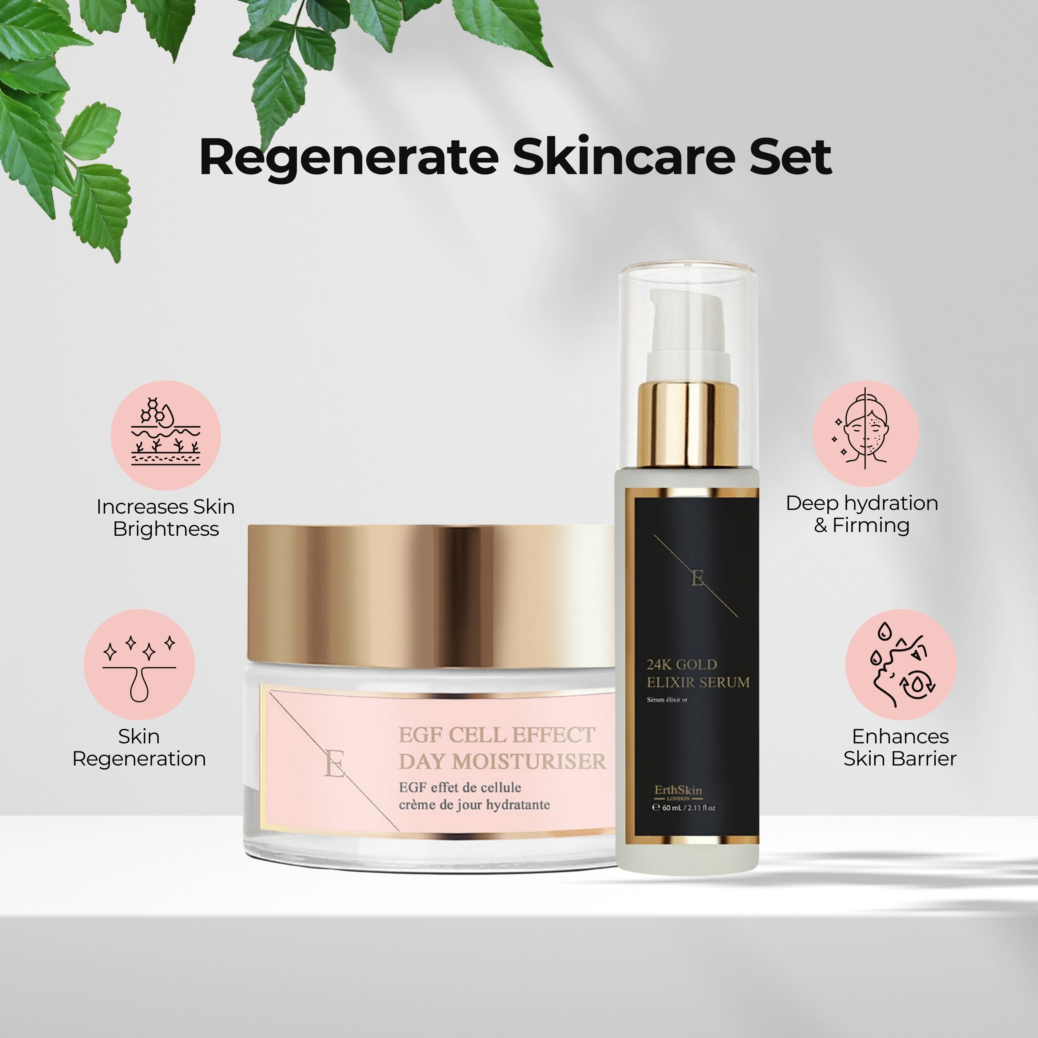 ErthSkin London Anti-Falten-Elixier-Serum 24 Karat Gold + Tagesfeuchtigkeitscreme mit EGF-Zelleffekt